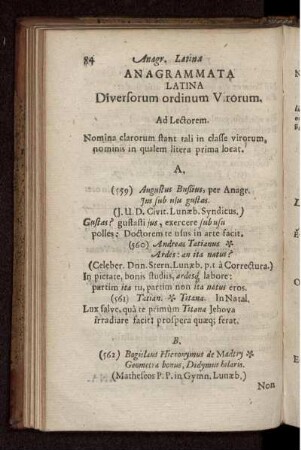 Anagrammata Latina Diversorum ordinum Virorum