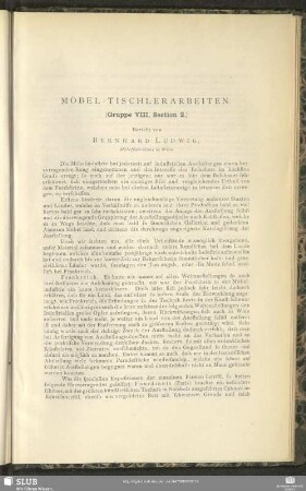 Möbel-Tischlerarbeiten : (Gruppe VIII, Section 2)