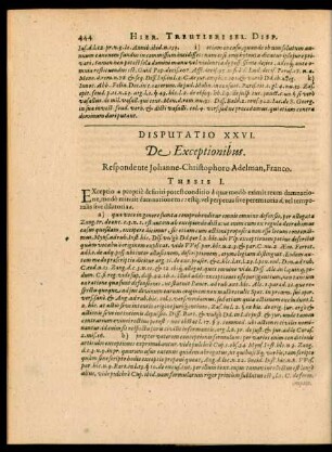Disputatio XXVI. De Exceptionibus.
