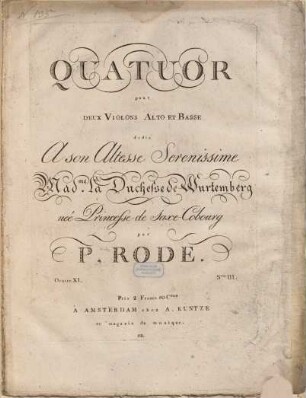 Quatuor pour deux violons, alto et basse : oeuvre XI nro. III