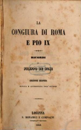 La congiura di Roma e Pio IX : ricordi