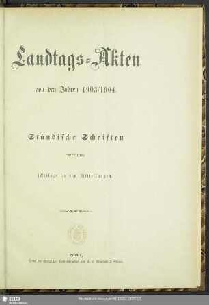 1903/04: Landtags-Akten / Ständische Schriften