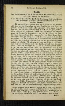 Bericht über die Verhandlungen des 5. Umlaufs in der 12. Abtheilung (1871) : (für Hebr. Sprache und Verwandtes)