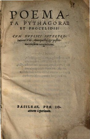 Poemata Pythagorae et Phocylidis graeca