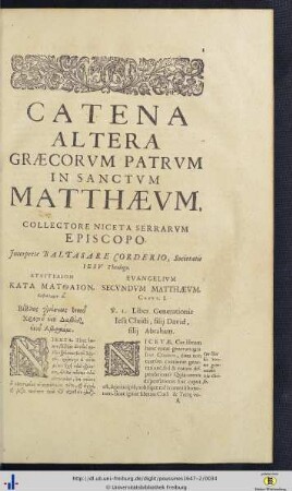 Catena Altera Graecorum Patrum In Sanctum Matthaeum.