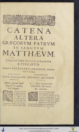 Catena Altera Graecorum Patrum In Sanctum Matthaeum.