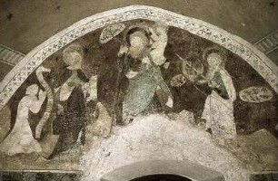 Heiliger Christophorus flankiert von zwei Heiligen und einer Stifterin