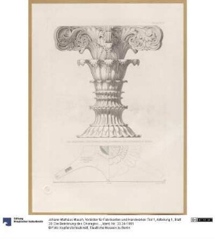 Vorbilder für Fabrikanten und Handwerker. Teil 1, Abteilung 1, Blatt 20: Die Bekrönung des Choragischen Monuments des Lysikrates in Athen mit Konstruktionsdetails