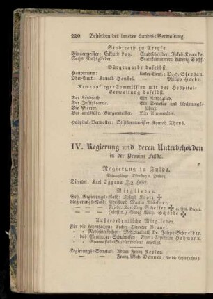IV. Regierung und deren Unterbehörden in der Provinz Fulda.