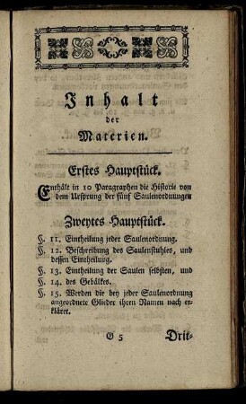 Inhalt der Materien.