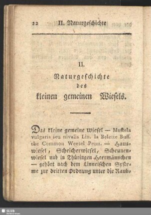 II. Naturgeschichte des kleinen gemeinen Wiesels