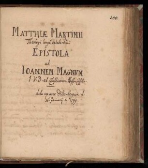 [Brief von Matthias Martinius an Johann Magnus (1599)]