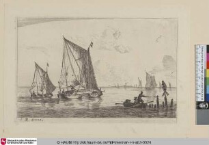 [Eine 'Duinopschuit', ein kleineres Segelboot und ein Ruderboot; A 'Duinopschuit', A Smaller Sailing Boat and a Rowing Boat]