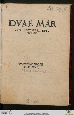 Dvae Martini Lvtheri Epistolae
