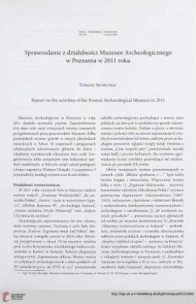 Sprawozdanie z działalności Muzeum Archeologicznego w Poznaniu w 2011 roku