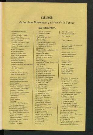 Catálogo de las obras Dramáticas y Líricas de la Galería