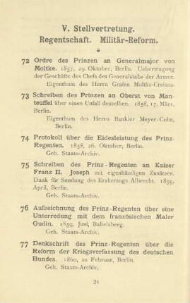 V. Stellvertretung. Regentschaft. Militär-Reform