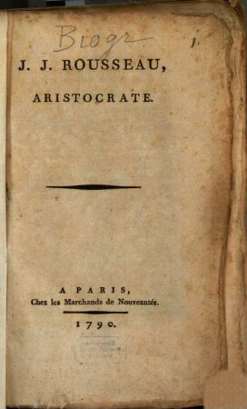 J. J. Rousseau Aristocrate