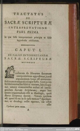 Pars Prima in qua falsa interpretationis principia et falsae hypotheses refelluntur