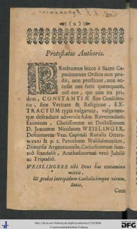 Prostestatio Authoris.