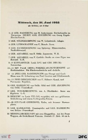 Mittwoch, den 21. Juni 1933, ab 10 Uhr, ab 3 Uhr (Nr. 1-640)