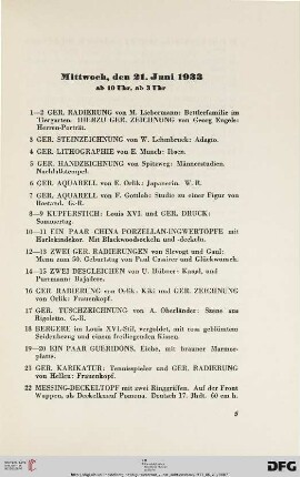 Mittwoch, den 21. Juni 1933, ab 10 Uhr, ab 3 Uhr (Nr. 1-640)