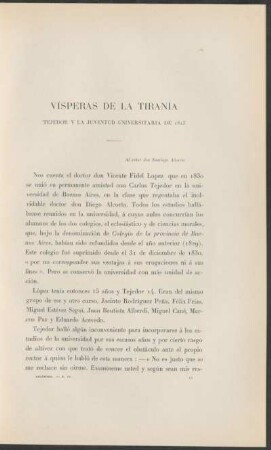 Vísperas de la tiranía : Tejedor y la juventud universitaria de 1837