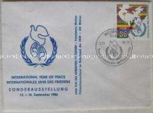 Ersttagsbrief mit Marke und Sonderstempel zum Internationalen Jahr des Friedens
