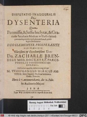 Disputatio Inauguralis De Dysenteria