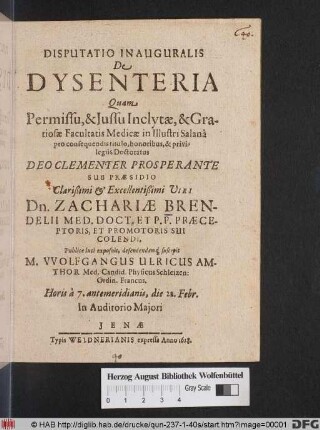Disputatio Inauguralis De Dysenteria