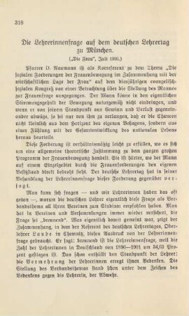 Die Lehrerinnenfrage auf dem deutschen Lehrertag zu München