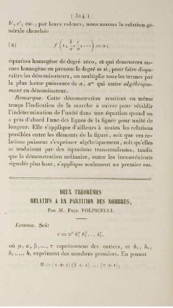 Deux théorèmes relatifs a la partition des nombres.