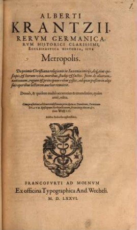 Ecclesiastica Historia, Sive Metropolis
