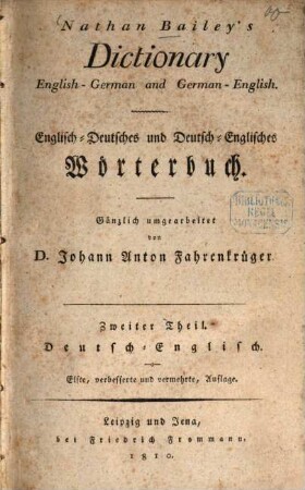 Nathan Bailey's Dictionary English-German and German-English. 2, Deutsch-Englisch