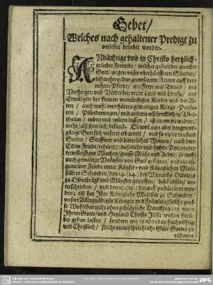 Gebet, Welches nach gehaltener Predigt zu verlesen beliebet worden