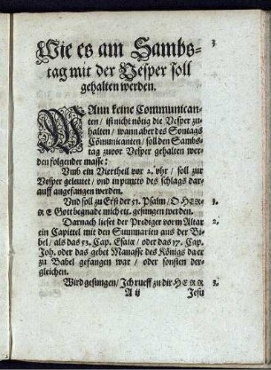 Wie es am Sambstag mit der Vesper soll gehalten werden