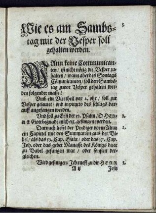 Wie es am Sambstag mit der Vesper soll gehalten werden