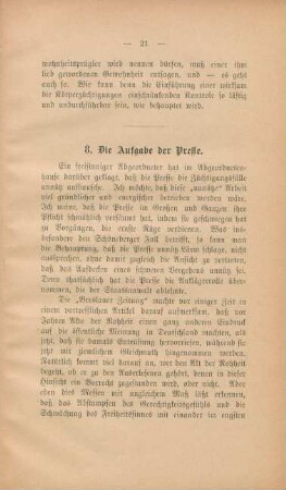 8. Die Aufgabe der Presse