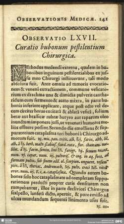 Observatio LXVII. Curatio bubonum pestilentium Chirurgica