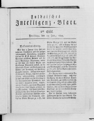 2tes Stück, Ausgabe vom 12. Jan. 1810