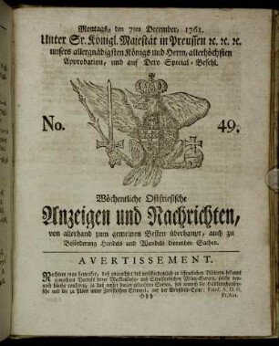 No. 49. Montags, den 7ten December, 1761.