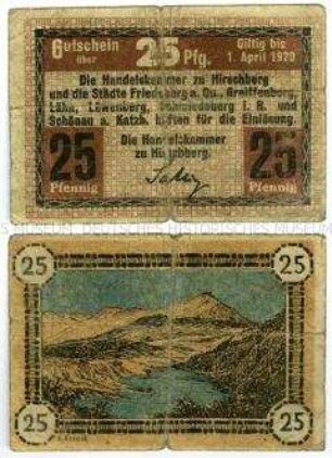 Notgeldschein der Handelskammer Hirschberg und der Städte Friedeberg, Greiffenberg, Lähn, Löwenberg, Schmiederberg und Schönau am Katzbach