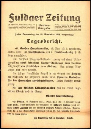 Ausgabe vom Donnerstag, den 19. November 1914.
