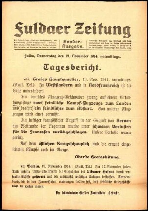 Ausgabe vom Donnerstag, den 19. November 1914.