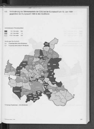 4.6 Veränderung der Stimmenanteile der CDU bei der Europawahl am 12. Juni 1994 gegenüber der Europawahl 1989 in den Stadtteile