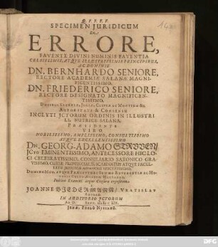 Specimen Iuridicum De Errore