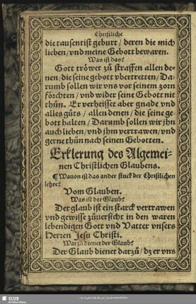 Erklerung des Algemeinen Christlichen Glaubens