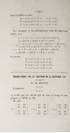 Observations sur la solution de la question 193.