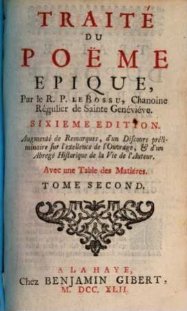 Traité Du Poeme Epique, 2