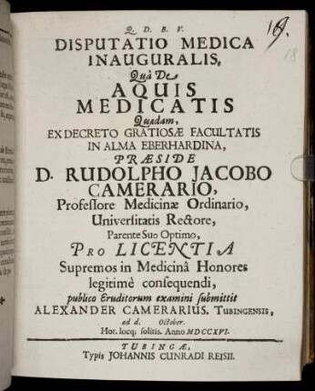 Disputatio Medica Inauguralis, Qua De Aquis Medicatis